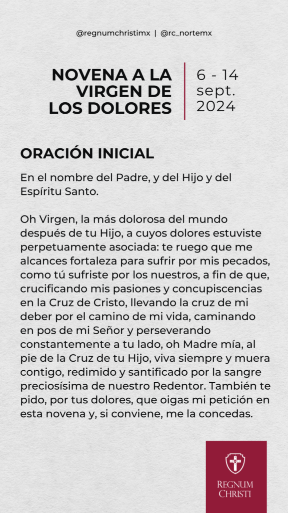 Oración inicial Novena a la Virgen de los Dolores